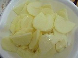 Recipe Title step 1: Slice the potato and soak it in water, then drain.